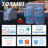 TOSMR1 Zigbee Type A Smart FI/LS-Schalter 2P (Fehlerstrom-Schutzschalter mit Überstromschutz) | Automatische Wiedereinschaltfunktion, Fernsteuerung, Echtzeit-Stromverbrauchsmonitor, Zeitmodi | Fehlerstromschutz 30mA, 20A/40A Tuya/Smart Life APP TONGOU